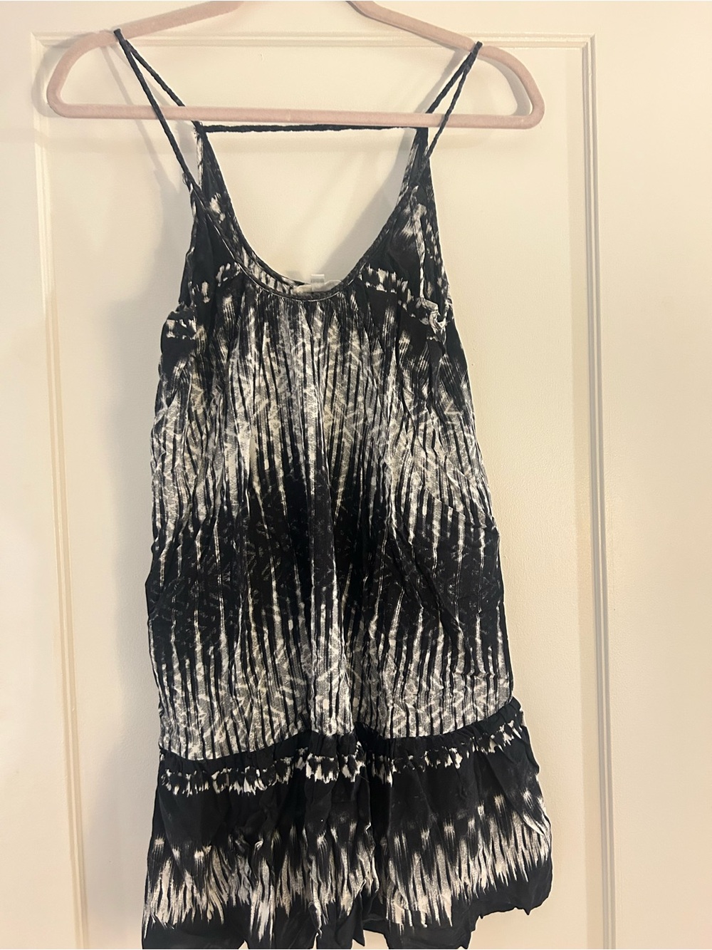 Black and White Tie-Dye Spaghetti Strap Dress